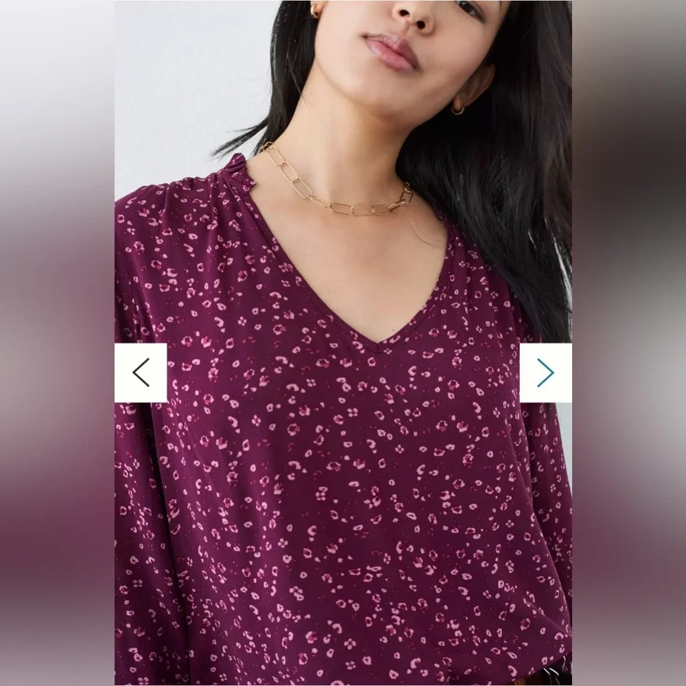 Anthropologie Cloth & Stone Jinna Floral Ruffle Blouse Purple Medium - Picture 11 of 11